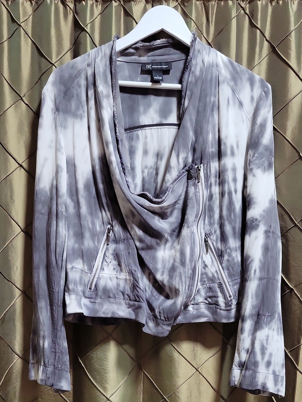 EUC-INC International Concepts Tie Dye Convertible Drape Zip Front Moto Jacket